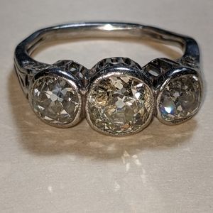 Antique Art Deco Platinum three diamond engagement